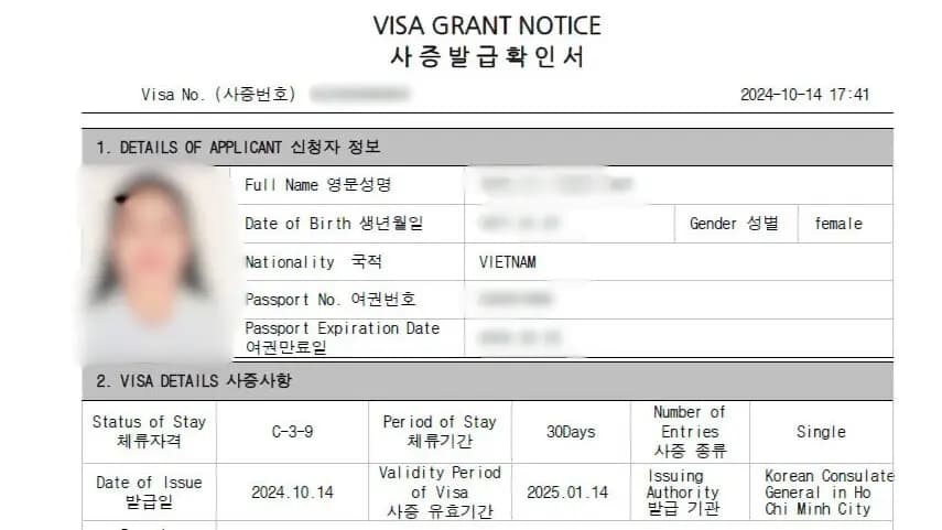 Kết quả Visa Hàn Quốc do Visa Viettin hỗ trợ