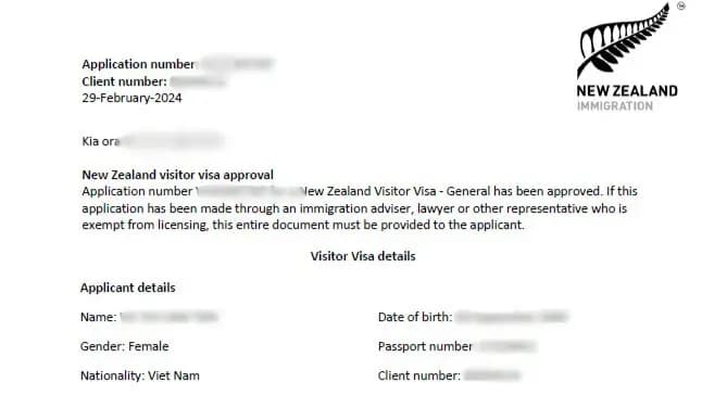 Kết quả Visa New Zealand do Visa Viettin hỗ trợ
